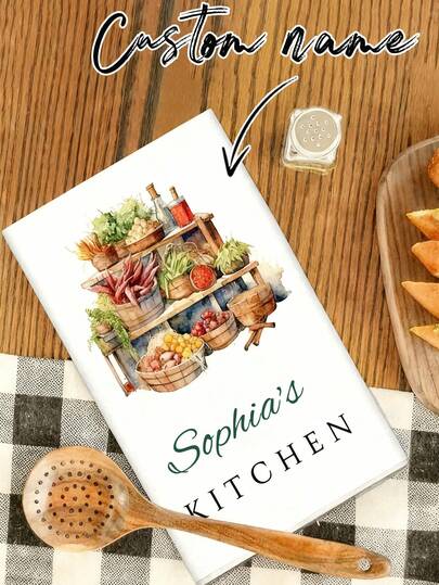 Personalized Name Customized Kitchen Towel Hanging Dish Towel Bathroom Hand Towel, High Quality Soft Absorbent, Kitchen Watercolor, New Home Moving Gift, Gift For Hostess, Personalized Gift, Perfect Kitchen