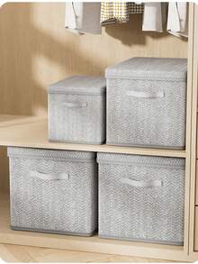 1pc Contemporary Canvas Clothing Storage Box With Lid, Large Capacity, Foldable Wardrobe Organizer, Stacking Snack Bin