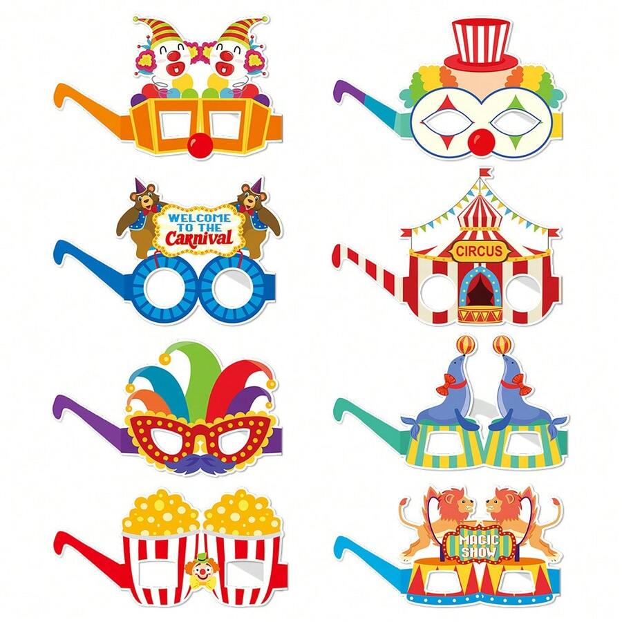 8 chiếc ly giấy tiệc Carnival; Đạo cụ chụp ảnh sinh nhật cho lễ hội xiếc - Nhiều màu - Xem 1