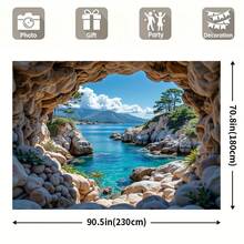 1pc, Scenic Beach Cave Party Backdrop - Rocky Archway With Turquoise Waters Greenery, Versatile Polyester Fabric For Family Parties, Holidays & New Year Celebrations, No Electricity Neede - 彩色 - 查看 7