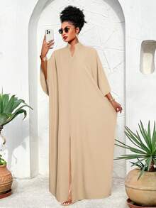 BIUBIU Women's Plus Size Spring/Summer Sunshine/Plant Element Printed Shoulder Length Loose Arabic Front Mid Slit Long Skirt, Is An Important Fashion Item For Spring Vacation - Apricot - View 4