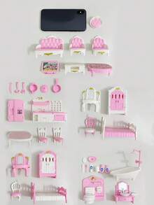 3-6 Inch Doll Furniture Set, Children's Pretend Play Indoor Furniture Toys, Mini Kitchen/Living Room/Bedroom(2 Random Styles)/Bathroom 4 Series Options, Suitable As Preschool Gift, Doll House Furniture Set Gift - Multicolor - View 10