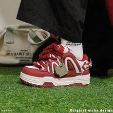 All-Season Platform Height-Increasing Christmas Red Original Loaf Shoes Outdoor Skateboard Sports Casual Shoes For Men And Women - 紅色 - 查看 4