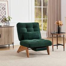 Modern Adjustable Backless Lounge Chair Made Of Fabric With Footrest, Lumbar Cushion And Wooden Legs For Living Room/Bedroom/Study - Emerald + Corduroy - View 10
