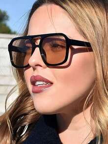 Geometric Frame Fashion Glasses Casual Beach Glasses Beach Accessories Women Glasses Shades Basics And Suit Sweater Jeans Sweatpants Hoodie Jackets Dress And Long Sleeve Shirt Fashionable Shade Elegant Outfit Family Outings Travel Vacation Holiday - 棕色 - 查看 3