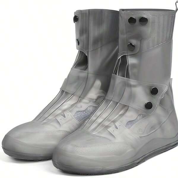 Capas de Sapato de Silicone à Prova d'Água - Protetores de Bota Reutilizáveis Antiderrapantes com Design de Botão Duplo e Sola Grossa para Clima Chuvoso e Nevado, Unissex para Homens e Mulheres, Capa de Chuva, Essenciais para Dias Chuvosos, Proteção para a Neve, Design Dobrável, Fecho Ajustável, Calçado para Uso Externo, Calçado Durável, Construção Resistente, Acessórios para Viajantes de Inverno