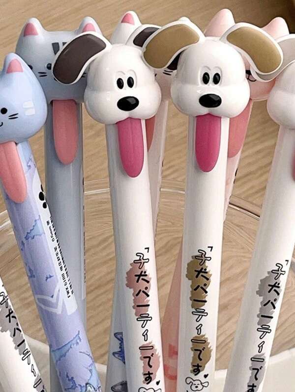 8 Stück süße Hund- und Katzen-Kugelschreiber mit Zungen-Design, 0,5 mm schnell trocknende schwarze Tinte - lustige und schöne Schreibstifte, geeignet für Tagebücher, Notizen, Büro, Schule und Zuhause