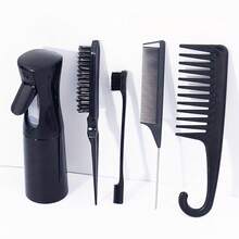 5pcs Professional Hairstyling Tool Set, Includes Detangling Brush, Edge Control Comb, Wide-Tooth Comb, Spray Bottle, And Hanging Hook - Suitable For Salon And Curly, Straight, Straightening Hair Care - Frizz-Free - Multicolor - View 1