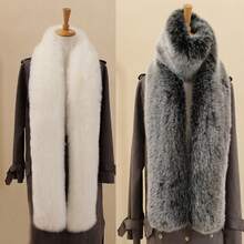 1 Pc Winter Fur Shawl Scarf Furry Scarf Imitation Fox Fur Collar Imitation Raccoon Fur Hat Strip Versatile Elongated For Women - Màu xám đen - Xem 1