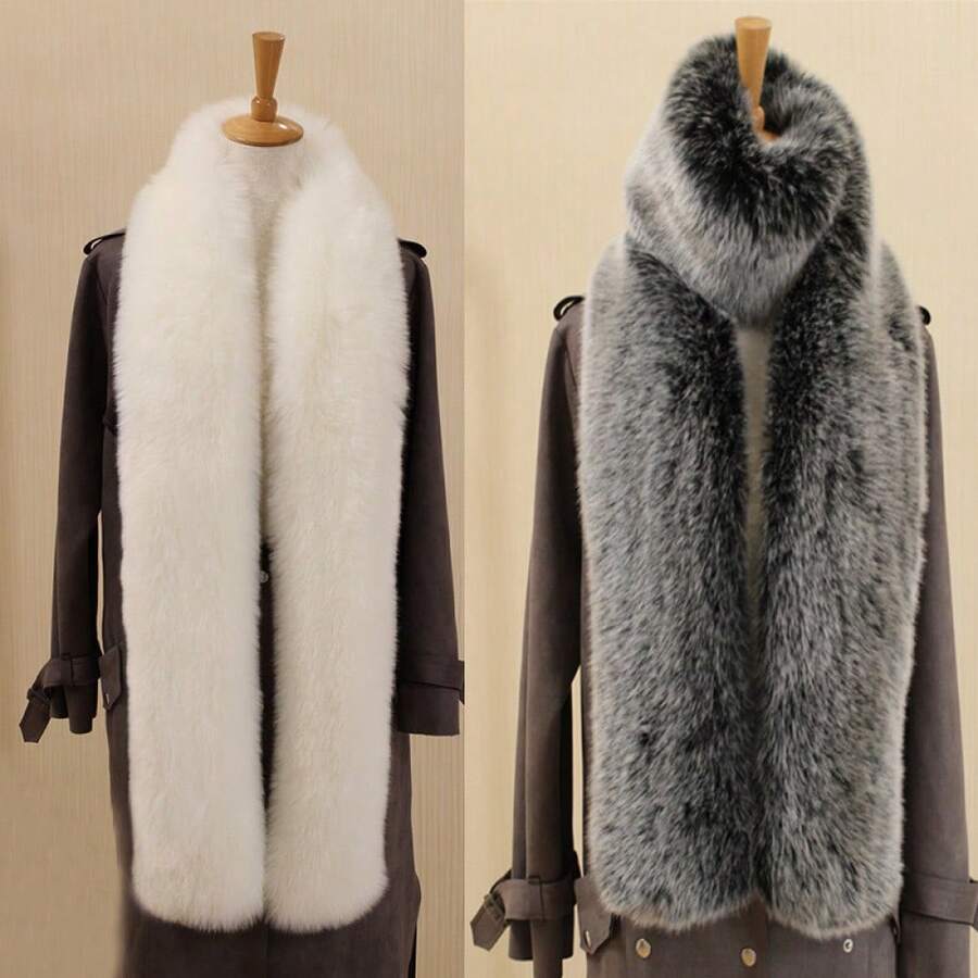 1 Pc Winter Fur Shawl Scarf Furry Scarf Imitation Fox Fur Collar Imitation Raccoon Fur Hat Strip Versatile Elongated For Women - Màu xám đen - Xem 1