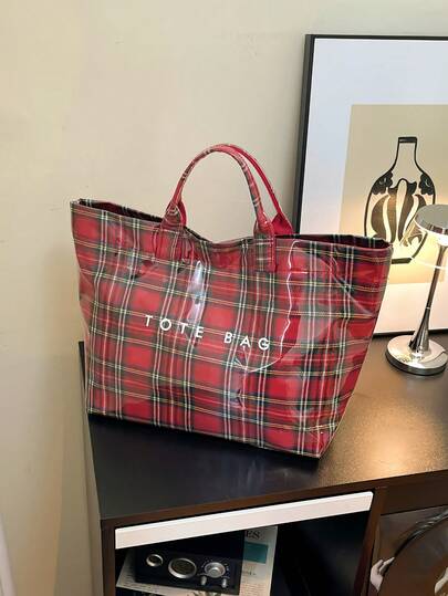 حقيبة كبيرة السعة بطراز شيك وأنيق - خفيفة الوزن من البي في سي والورق الكرافت مع إغلاق شريط سحري للنساء