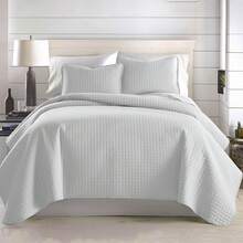Full/Queen Quilt Bedding Set, Microfiber Quilts Queen Size, Coverlet, Stain & Pet Hair Resistant Bedding, Full Size Bedspread With 2 Pillow Shams, Bone, 2025 - 13 - 淺灰色 - 查看 10