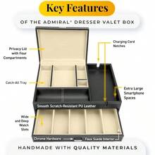 Mens Jewelry Box Nightstand Organizer - Everyday Carry Valet Tray For Men - Watch And Jewelry Box For Men With Large Smartphone Charging Station - Mens Jewelry Organizer And Valet Box - Ivory - View 5