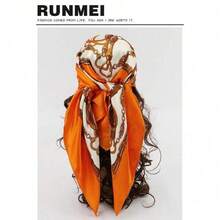 1pc Boho Paisley Print Chain Pattern Bandana Women Scarves Women Big Square Scarf Bandana,Hair Band,Head Band Ideal For Dressing Up Your Look Accessories Women - 橘色 - 查看 1