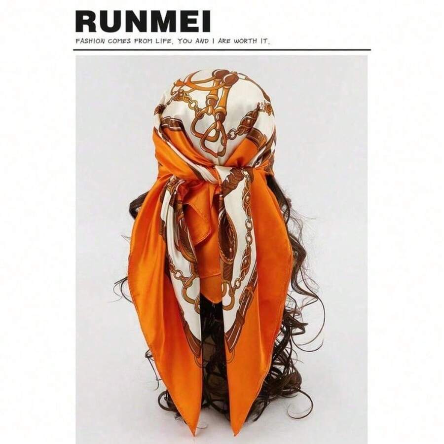 1pc Boho Paisley Print Chain Pattern Bandana Women Scarves Women Big Square Scarf Bandana,Hair Band,Head Band Ideal For Dressing Up Your Look Accessories Women - 橘色 - 查看 1