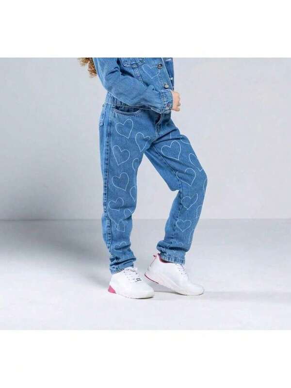 Calça Jeans Mom Menina Coração Infantil Juvenil OPLK