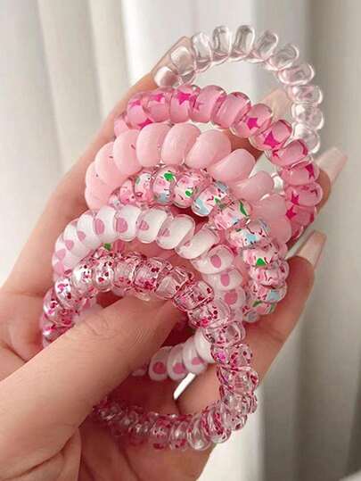 6pcs Women Floral Print Coil Wire Casual Hair Tie Daily Life Cute Tiaras Valentine's Day Valentines Ponytail Holders Hair Elastics Hair Rubber Bands Scrunchies Hair Rope Elastic Hair Tie