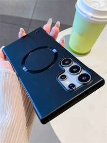 Capa de Telefone Magnética com Carregamento Sem Fio, Pintura Metálica Luxuosa Fosca Anti-Impressão Digital, Compatível com Samsung Galaxy S25Ultra S25 S24 Plus S23 S22 Ultra Plus, Dissipação de Calor, Moldura Ultrafina, Padrão CD Magnético - Preto - Visão 4