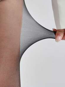 1 Pair Women's Ultra-Thin Black Jacquard Pantyhose With Backseam Detail - High Waist, Elastic Tights For A Fashionable Professional Look - Black - View 4