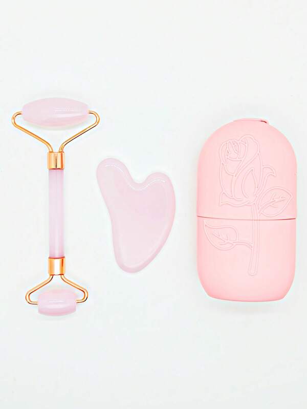 1/2/3pcs Set Ice Face Roller + Stainless Steel Gua Sha Board + Cloth Flannel Bag - Facial Skin Care Ice Roller Set, Facial Massage Tools, Silicone Ice Face Roller, Ice Roller, Stainless Steel Gua Sha Board, For Relieving Face And Eye Puffiness