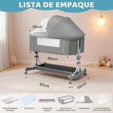 3 en 1 Cuna Plegable Para Bebe,colecho para bebe,8 Regulables en Altura Con 7 Accesorios-Cambiador,Colchones,Mosquiteras,Estera,Cinturón de ,Ruedas Giratorias de 360°,Cesta de Almacenamiento,26911184 - Multicolor - Ver 2