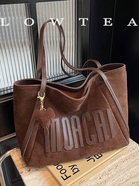 low tea 1 pieza Bolso de hombro de tela de ante sintético para mujer, bolso de mano casual de estilo vintage de gran capacidad con cierre de cremallera, adecuado para viajes, compras, citas, regalo para damas, apto para adolescentes, estudiantes universitarios, jóvenes profesionales (incluye colgante), bolso de ante, bolso de inspiración retro para mujer, bolsos de mano para mujer, artículos esenciales para la universidad, nuevo bolso de mujer para otoño e invierno, el mejor bolso de otoño, el bolso de ante talla grande nuevo y de moda para mujer, que combina perfectamente con la ropa de mujer para el otoño