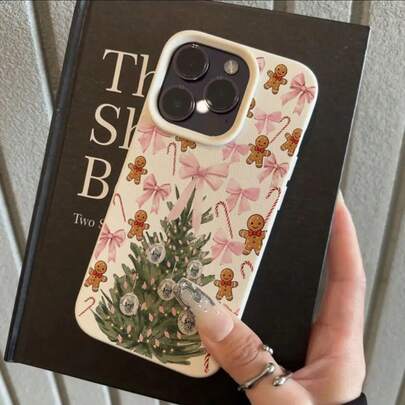1pc TPU Material Christmas Gingerbread Man, Bow, Christmas Tree Pattern Phone Case Compatible With Apple 17 Pro Max/17/16 Pro Max/15/13/12/11, S20 FE/A15/S24/A55, Note 11/Note 12/Note 13 Pro, Full Coverage Anti-Drop Soft Protective Phone Cover