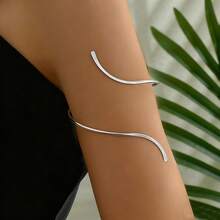 1pc Simple Metal Gemstone Double-Layer Spiral Diamond Set Bangle, Gold-Colored Opening Bangle For Couples, Party, Banquet, Dress Up, Armlet, Arm Bracelet, Perfect Gift For Girlfriends On Dates, Exquisite Jewelry - Golden - View 6