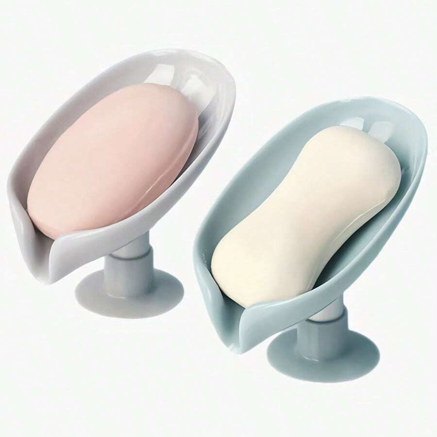 1pc Leaf Shaped Soap Dish, Creative Soap Holder, Wall-Mounted Suction Cup Soap Tray For Home Use - Multicolor - View 1