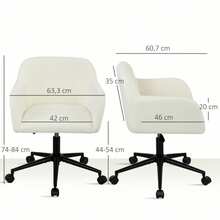 HOMCOM Swivel Office Chair With Wheels, Desk Chair, Fleece Fabric, Foam, Adjustable Height, Home Office, Cream White - 1 - View 3
