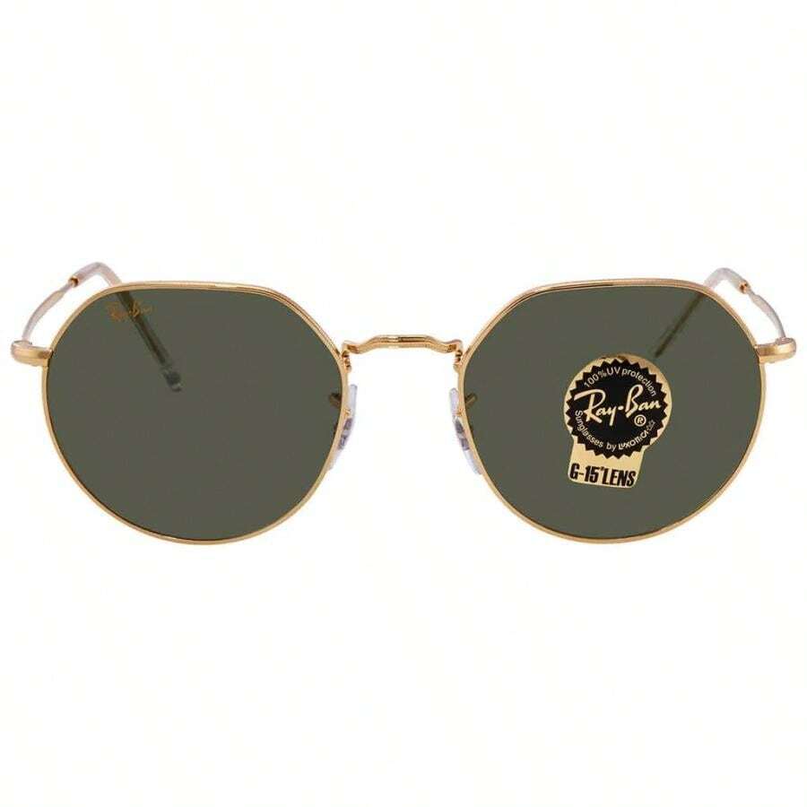 Ray-Ban Jack Green Geometric Unisex Sunglasses RB3565 919631 53 |  | Men Sunglasses - vàng đánh bóng - Xem 1