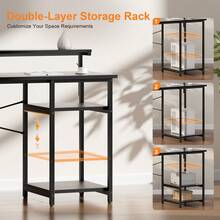 Office Computer Desk With LED Light, 120*48cm Office Table With Monitor Stand For Home/Office Use, Corner Desk With Large Storage Bag And Height Adjustable Storage Shelf, Remote Worker - Black - View 5