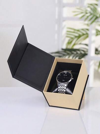 1pc Black Paper Luxury Watch Box, Rectangular Jewelry Gift Box (Watch Not Included)