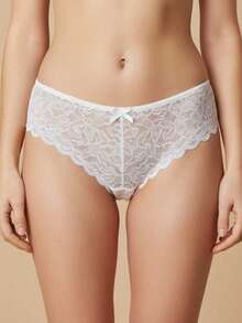 ​Conjunto de Bragas de Encaje Floral Ultra Suave y Transparente (4 Piezas) - Estilo Brasileño de Corte Alto, Sin Costuras y con Lazo Delantero - Lencería Sexy Cómoda y Transpirable en Tonos Neutros y Oscuros para Uso Diario o Noches Especiales - Multicolo L - Ver 5