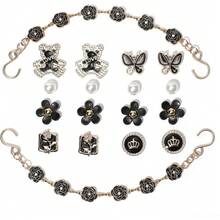 18Pcs Flower Shoe Chain Charms For Women, Bling Shoe Charms For Girls Clog Sandals, Girly Shoe Chains, DIY Shoe Decoration Accessories For Party Favor - màu đen - Xem 2