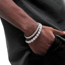 MDFUN Bransoletka tenisowa z cyrkonii sześciennych, pozłacana 14-karatowym białym złotem, modna biżuteria z cyrkonii, prezent urodzinowy/rocznicowy - Biały - Zobacz 5