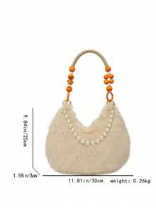 Ladies' Handbag With Fox Fur Wooden Handle; A Fashionable And Versatile Fur Bag For Autumn And Winter, Suitable For Commuting And Outdoor Use