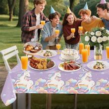 1pc/4pcs Purple Unicorn Birthday Party Tablecloth, Cute Cartoon Unicorn Birthday Theme Decoration, Includes Unicorn & Girl Birthday Tablecloth, Disposable PE Tablecloth 54 X 108 Inches