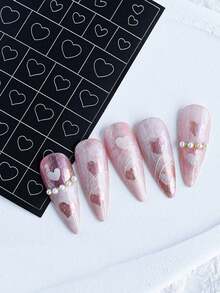 6 Sheets, 197 Pieces Per Sheet / 1 Sheet Of Hearts (37 Pieces) / 1 Sheet Of Butterflies (30 Pieces) Nail Art Hollow Stickers Set, Nail Art Template, Lined Leopard Print Design, Making Nail Art/Nail Salon Work Easier Nails - Black - View 8