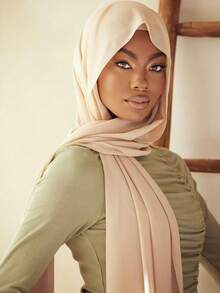 1 peça de hijab feminino de chiffon com pérolas, ideal para abaya ou como lenço de cabeça muçulmano.