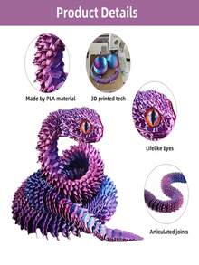 Articulated 3D Printed Python Snake Model - Collectible Plastic Display Piece For Hobbyists