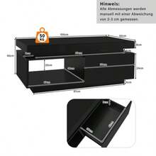 Modern High-Gloss Coffee Table With LED Lighting, 100x50x40.3 Cm – Elegant Table With Drawer And 50 Kg Load Capacity - Black - View 11