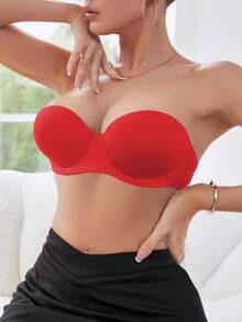 Hersunei Áo ngực Peach Girl màu đỏ bóng, có đệm mút và gọng, thoải mái và thoáng khí, nâng đỡ tốt, thiết kế có thể tháo rời, phù hợp để mặc hàng ngày. - Đỏ - Xem 5