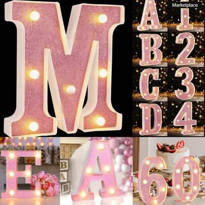 1pc Pink Letter Light, Desktop Room Decoration Light Powered By Warm Light Batteries For Letters And Numbers, Night Light Gift, Perfect For Bedrooms, Birthday Parties, Weddings, Families, Christmas, Restaurant Decoration, Valentine's Day Decoration