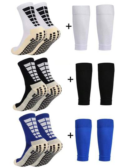 1 Set Youth Soccer Socks & Shin Guards, Adhesive Anti-Slip Soccer Sports Socks, Children Sports Shin Sleeve, Suitable For Youth Training, Outdoor Sports, Wear-Resistant, Fit For 12-18 Years Old Boys And Girls
