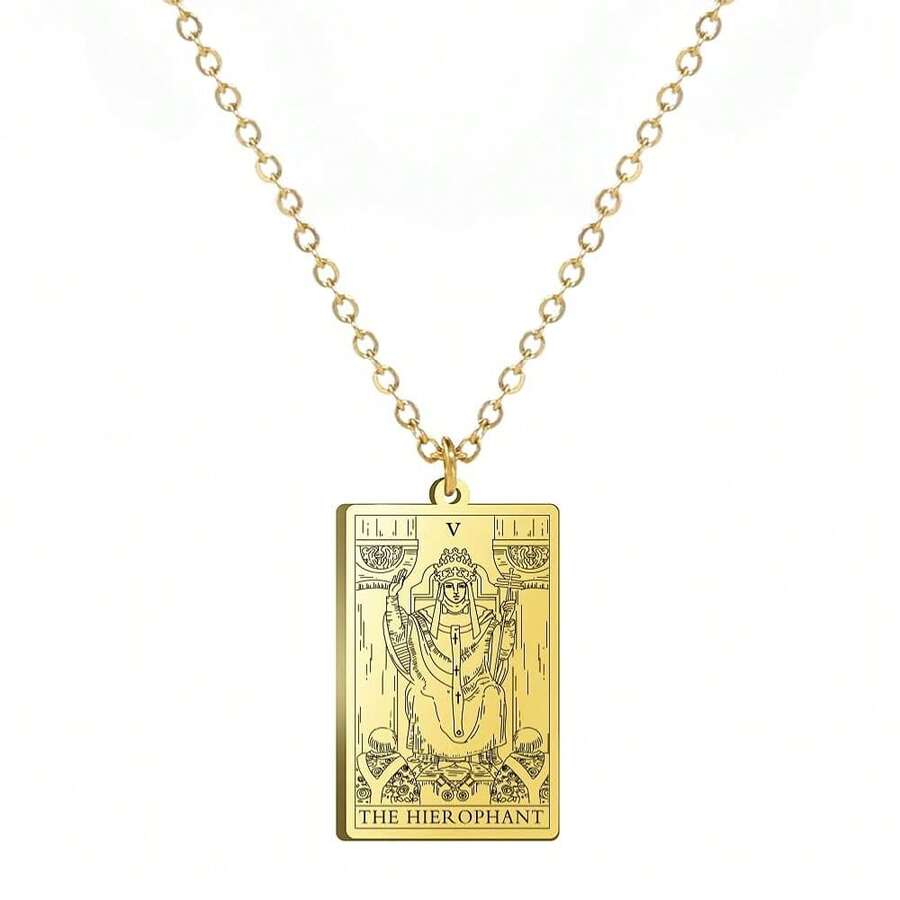 TEAMER Stainless Steel Tarot Cards Necklace Vintage Tarot Jewelry Good Luck Amulet Pendants For Women{Inchcolor_nameinch:InchGold-THEHIEROPHANTinch} - 黃金-THEHIEROPHANT - 查看 1