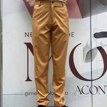 Men's Solid Color Business Suit Trousers With Elastane. - Caramel - View 1