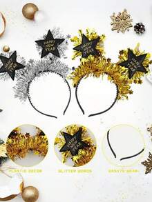 2pcs New Year Party Star Headbands, Featuring Shiny Gold Stars And Metallic Wire To Enhance Holiday Atmosphere. Suitable For Holiday Parties - Multicolor - View 3