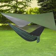 Hammock Camping Tarp Rain Fly, Waterproof Tent Shelter Awning Sunshade Cloth Picnic Mat For Outdoor HiFKing Beach BackpacFKing - Included Guy Lines & Stakes{Inchcolor_nameinch:Inch#01Blackinch,Inchsize_nameinch:Inch7.55x4.59ftinch} - #01黑色 - 查看 7
