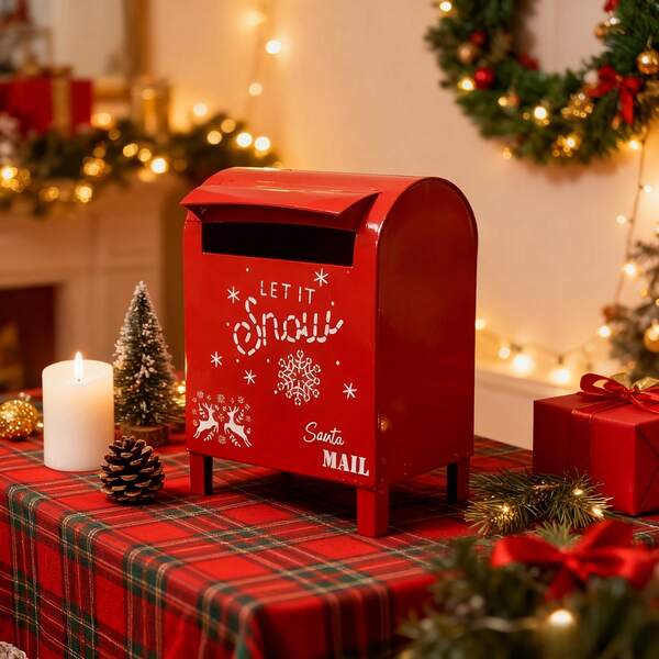 Weihnachts-Briefkasten aus Metall für den Außenbereich, rustikales Design, Metallmaterial, Zugang von oben, für Briefe an den Weihnachtsmann, geeignet für Innen- oder Außenbereich als Feiertags-Dekoration, Weihnachtsdekoration, Postbote vom Nordpol Briefsammler